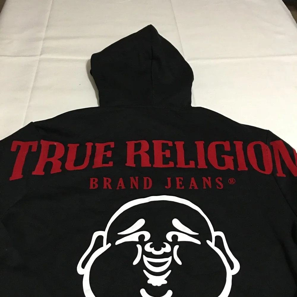 True Religion Full Zip Hoodie Mens Large Black Buddha Logo Graphic